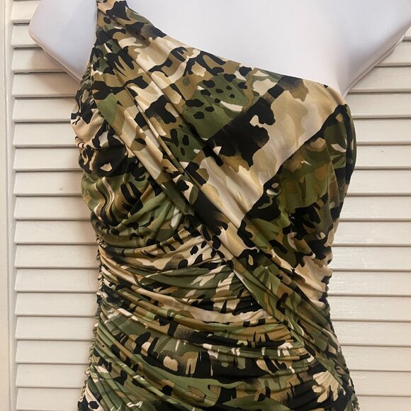 Windsor One Shoulder Camo Ruched Mini Dress NWOT - Picture 2 of 7